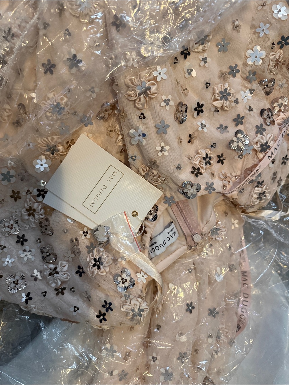 Mac Duggal Ivory Sequin Floral Midi Dress - Picture 6 of 8